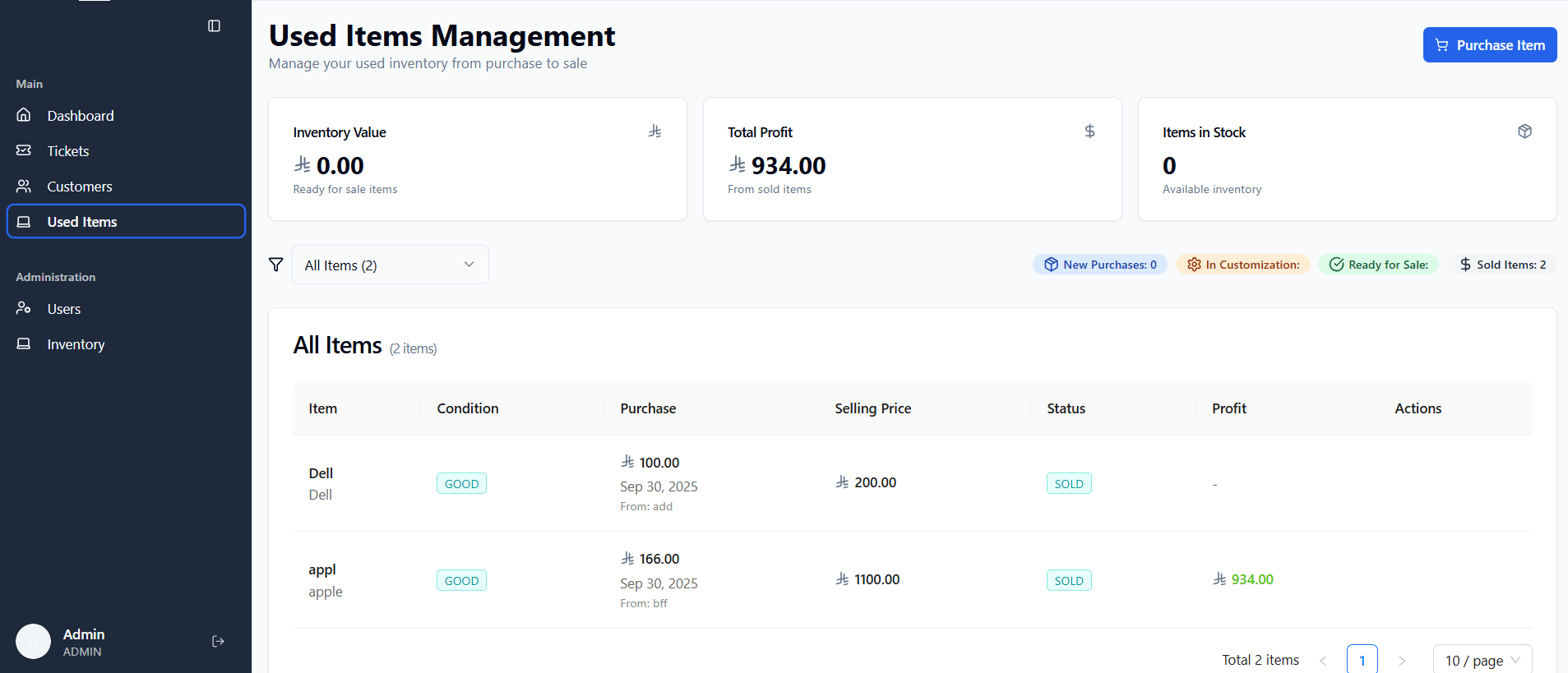 Ticketing & Used Sale Management project